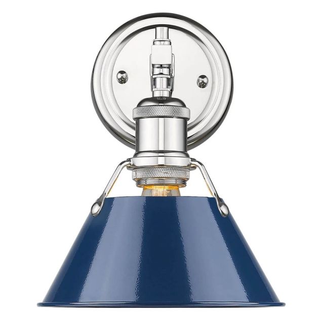 Golden Lighting 3306-BA1 CH-NVY Orwell CH 1 Light 8 Inch Bath Vanity in Chrome with Navy Blue Shade